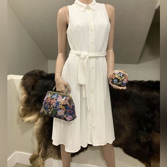 Handmade Genuine Embossed Leather Floral Print Top Handle bag & Small Purse Set - Picture 2 of 16